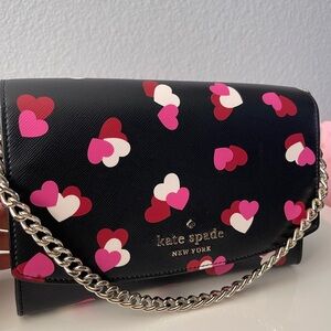 Kate Spade Black Clutch with Pink and Red Heart Design